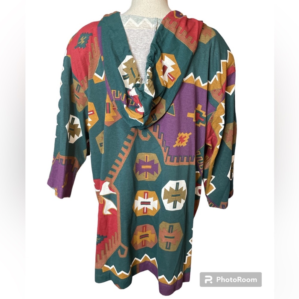 Capistrano Tribal Pattern Green, Tan, Maroon Hooded Shirt - Picture 3 of 8